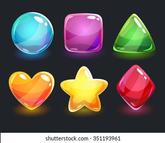 Cool shiny glossy colorful shapes, vector assets for gui design