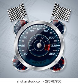 Cool shiny speedometer with rev counter and race flags