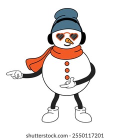 Cool showman character is dancing in headphones and in glasses