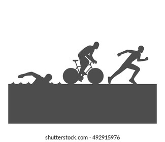 ランニング 水泳 サイクリングの男性とのトライアスロン競技用ベクターイラスト フラットデザイン のベクター画像素材 ロイヤリティフリー