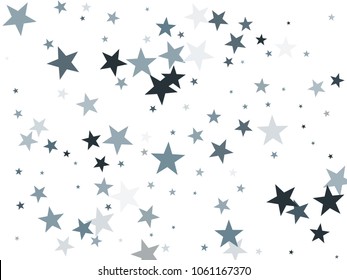 Cool silver glitter falling stars vector template for birthday party, wedding invitation card, flyer, voucher, holiday banner.  Silver sparkle stars party confetti glitter on white background.
