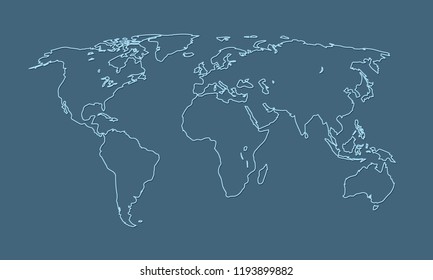 A cool and simple blue world map line of different countries and continents vector illustration