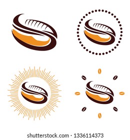 Cool Simple Coffee Bean Abstract Logo Set Isolated