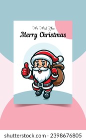 Cool and simple design for Merry Christmas with Santa Claus Mascot, Print ready a4 size.