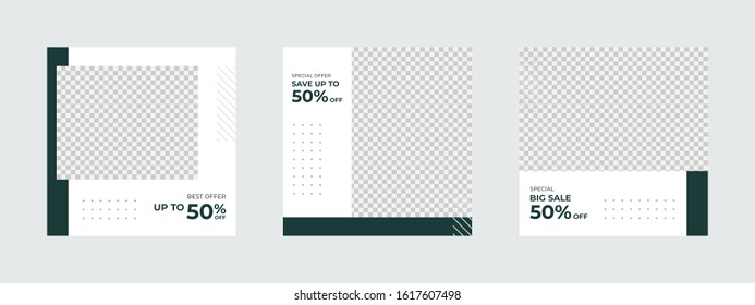 cool and simple editable social media post banner for fashion sale promotion. green white color square frame poster. vector illustration.
