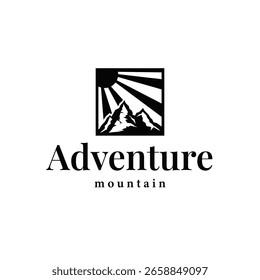 Un concepto de logotipo de montaña fresco, simple y minimalista para paisajes naturales y hermosas siluetas negras de la naturaleza, diseño para Plantilla de ilustración de carteles o marca de productos comerciales.