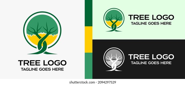 cool and simple tree in circle design logo template. vector illustration