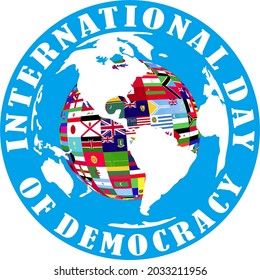 Cool and simple vector design of international democracy day, country logos and flags as well as world map in one design