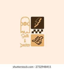 Cool skateboard and gaming doodle vector set for stickers, t-shirts, posters, digital art, and apparel design.
