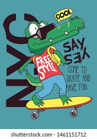 Cool skateboarder crocodile vector design