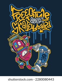 cool skateboarder robot vector design