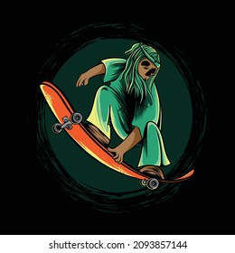 cool skateboarding man illustration for t-shirt design and print