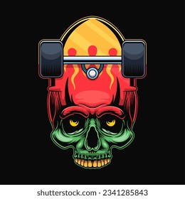 cool skateboarding skull head mascot illustration