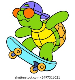 Cool Skateboarding Turtle: Fun and Vibrant Cartoon Design for Kids' Apparel and Accessories