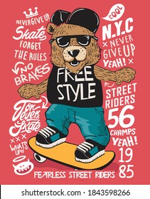 cool skater bear on sketaboard