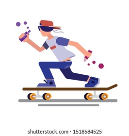 Cool Skater boy with spray color, vandalism, urban character flat design
