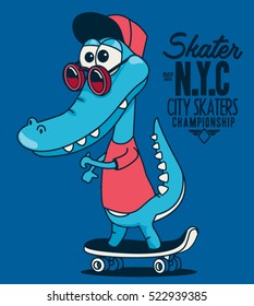 cool skater crocodile character design