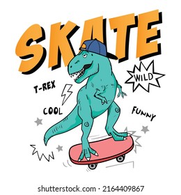 coole Skater-Dinosaurier-Skizze-Slogan-Typografie