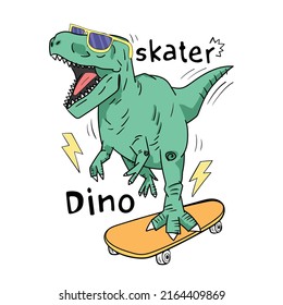 cool skater dinosaur sketch illustration slogan typography