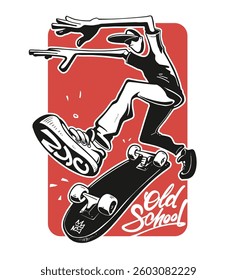 Cool Skater Jumping and Doing Tricks, Graffiti-Style Street Art