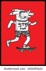 Cool Skater mascot vector design.Hand drawn line art cartoon vector illustration. - Vector