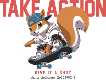 Cool Skater Squirrel on the Skateboard