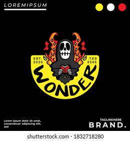 cool skeleton and flame design illustration.