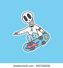 Cool skeleton freestyle with skateboard. illustration for t shirt, poster, logo, sticker, or apparel merchandise.