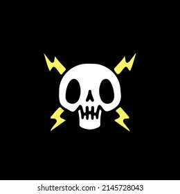 Cool skeleton head with crossed thunder, illustration for t-shirt, sticker, or apparel merchandise. With doodle, retro, and cartoon style.