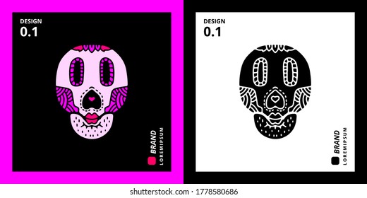 Cool skeleton head and doodle illustration for poster, sticker, or apparel merchandise.With tribal and hipster style.