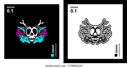 Cool skeleton head doodle illustration for poster, sticker, or apparel merchandise.With tribal and hipster style.
