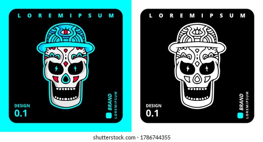 Cool skeleton head illustration for poster, sticker, or apparel merchandise.With tribal and hipster style.