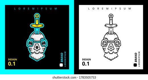 Cool skeleton head and sword illustration for poster, sticker, or apparel merchandise.With tribal and hipster style