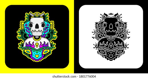 Cool skeleton illustration for poster, sticker, or apparel merchandise.With tribal and hipster style.