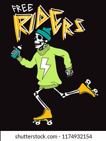 Cool skeleton skate vector design for t shirt printing