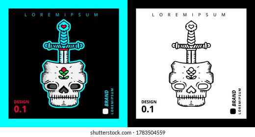 Cool skeleton and sword illustration for poster, sticker, or apparel merchandise.With tribal and hipster style