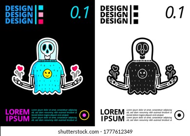 Cool skeleton wearing astronaut helmet doodle illustration for poster, sticker, or apparel merchandise.With tribal and hipster style.