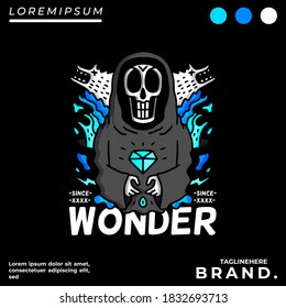 cool skeleton, wolf, and diamond design illustration.