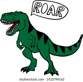 Cool sketch print with a dinosaur T Rex, Danger. For print,  clothes, t shirt, child or web. Creative  original design 