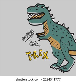 Cool sketch print with a dinosaur T Rex, Danger. For print, clothes, t shirt, child or web.
