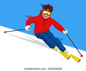 Cool skier going downhill. Vector illustration on white background. Sports concept.