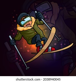 The cool skiing man esport mascot design of illustration