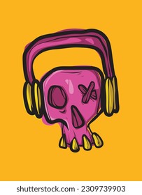 Cool skull doodle art, illustration for t-shirt, sticker, or apparel merchandise. With modern pop style