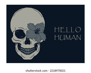 cool skull with a flower and blue or navy and grey design. it can be used as an illustration on a t-shirt, hat also can be used as a sticker. The design is also fit in time for Halloween on 31 October