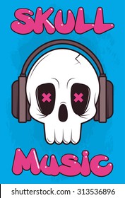 cool skull with headphones