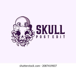 Cool skull octopus logo illustration, vector icon mascot.flat cartoon design style.