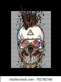 Cool skull punk print for t-shirt. Garage music. Steam punk style. Poster for a concert.  Vector illustration EPS10.