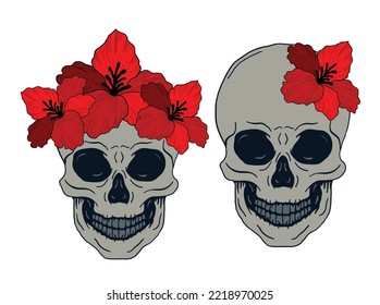 cool skull with a red flower design. it can be used as an illustration on a t-shirt, hat also can be used as a sticker. The design is also fit in time for Halloween on 31 October.