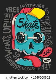 Cool skull skateboard vector design fot t shirt