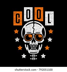 Cool skull. Vintage hand drawn illustration. Retro colorful poster. Design for t-shirt.